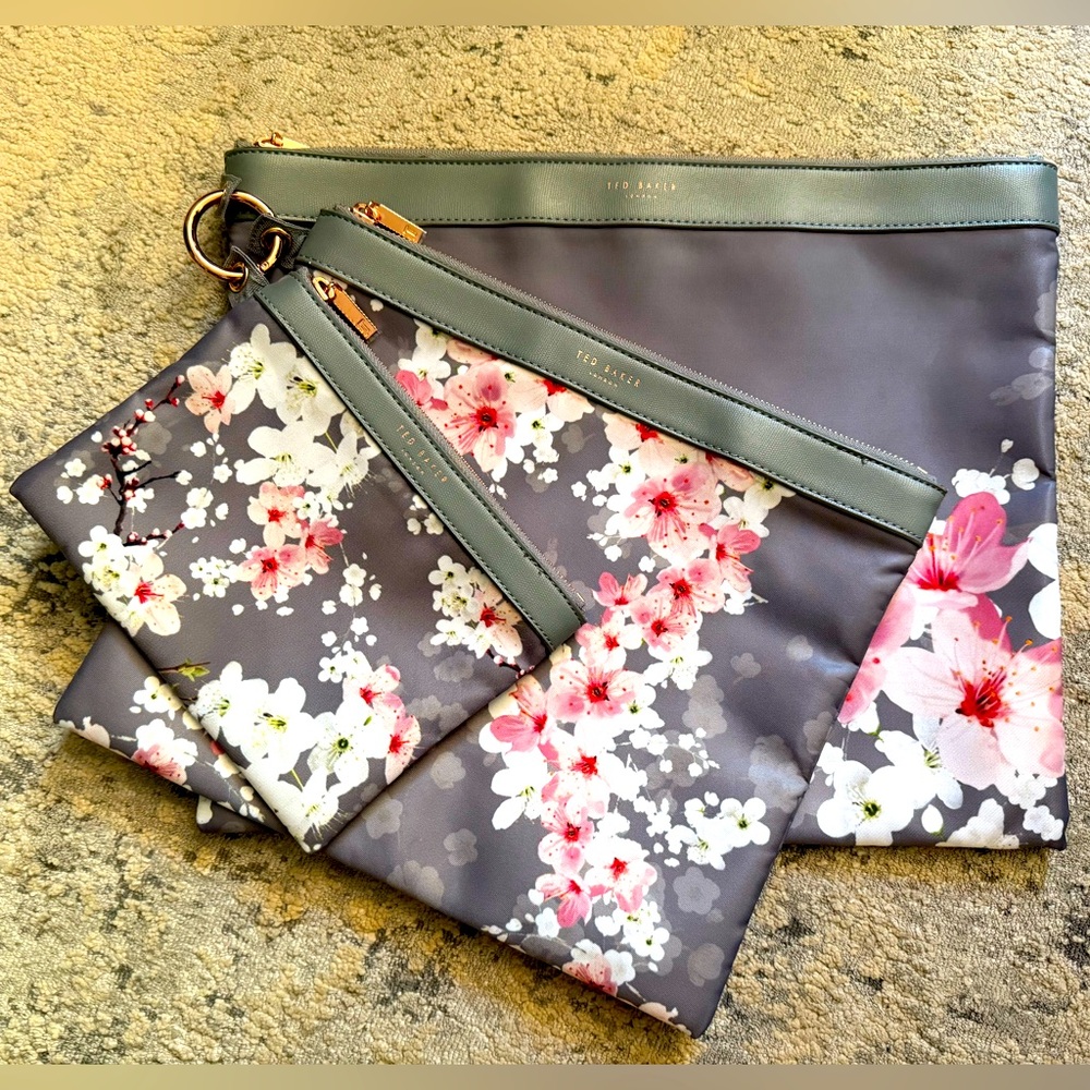 Ted Baker London Cherry Blossom Slim Clutch Pouch 3 Travel Organize Bags Sakura